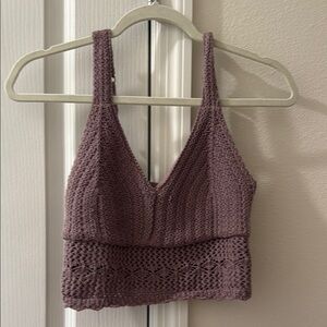 Purple Knit Cropped Tank Top